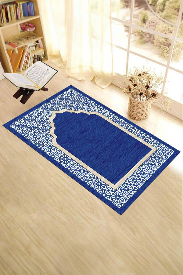 Digital Printed Washable Stylish Prayer Mat Rug 70x130 cm. , SECCADE-17-BLUE - 15