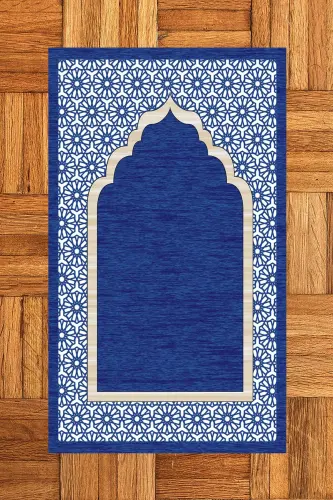 Digital Printed Washable Stylish Prayer Mat Rug 70x130 cm. , SECCADE-17-BLUE - 3
