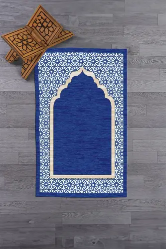 Digital Printed Washable Stylish Prayer Mat Rug 70x130 cm. , SECCADE-17-BLUE - 5