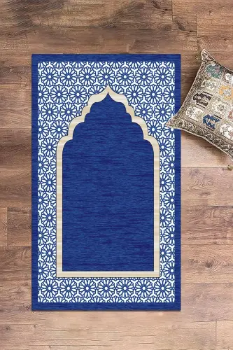 Digital Printed Washable Stylish Prayer Mat Rug 70x130 cm. , SECCADE-17-BLUE - 6