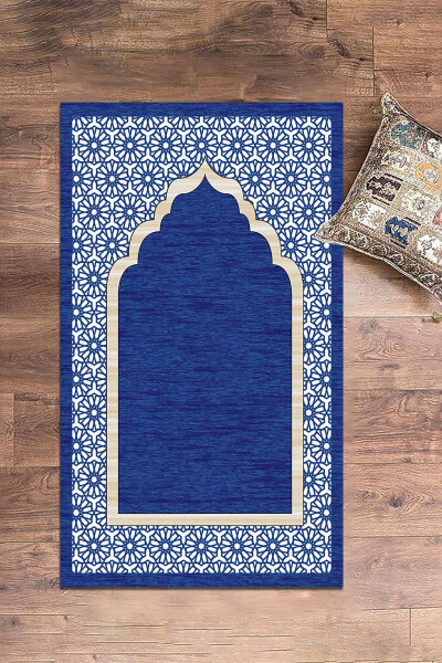 Digital Printed Washable Stylish Prayer Mat Rug 70x130 cm. , SECCADE-17-BLUE - 1