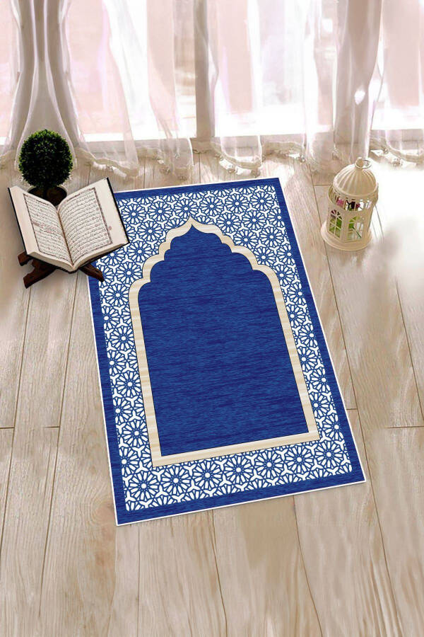 Digital Printed Washable Stylish Prayer Mat Rug 70x130 cm. , SECCADE-17-BLUE - 2