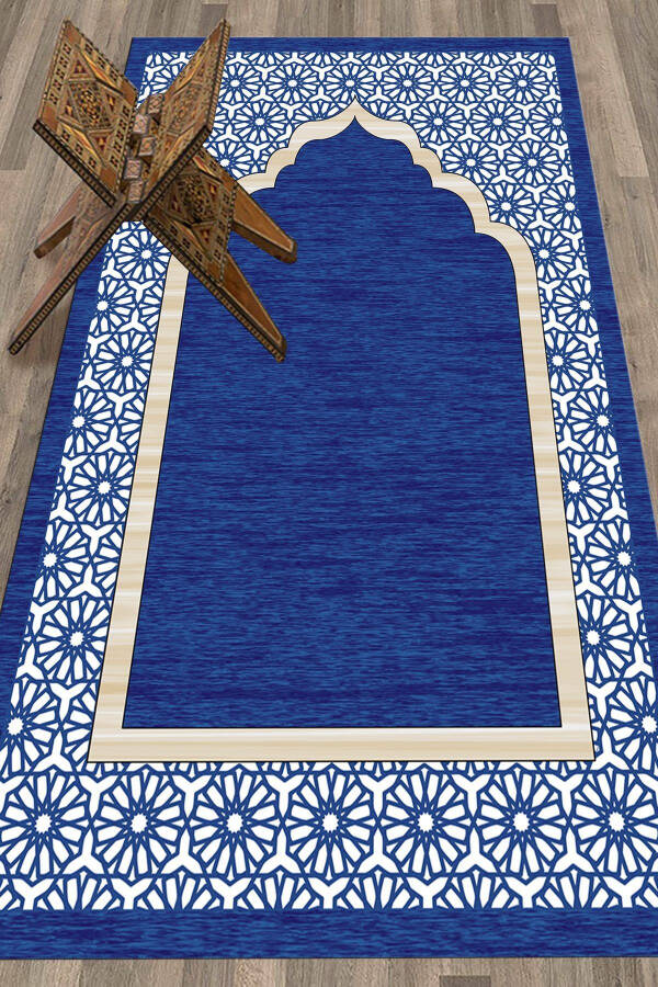 Digital Printed Washable Stylish Prayer Mat Rug 70x130 cm. , SECCADE-17-BLUE - 3