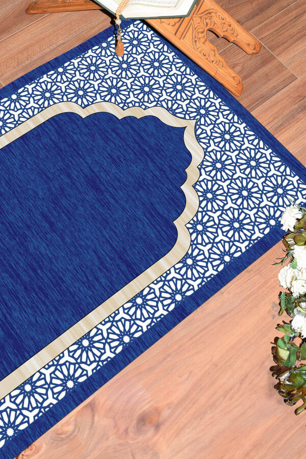 Digital Printed Washable Stylish Prayer Mat Rug 70x130 cm. , SECCADE-17-BLUE - 4