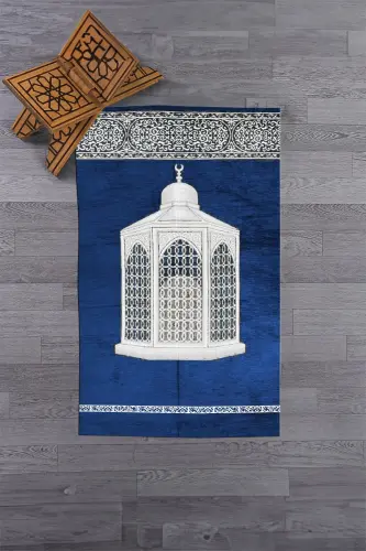 Digital Printed Washable Stylish Prayer Rug 70x130cm, SECCADE-42-BLUE - 5