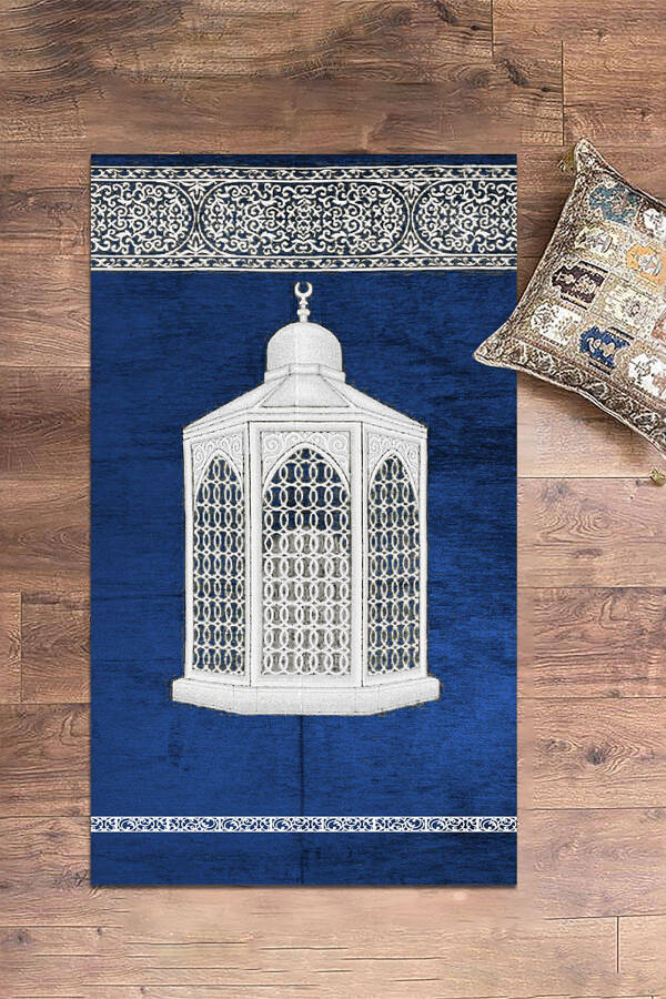 Digital Printed Washable Stylish Prayer Rug 70x130cm, SECCADE-42-BLUE - 5