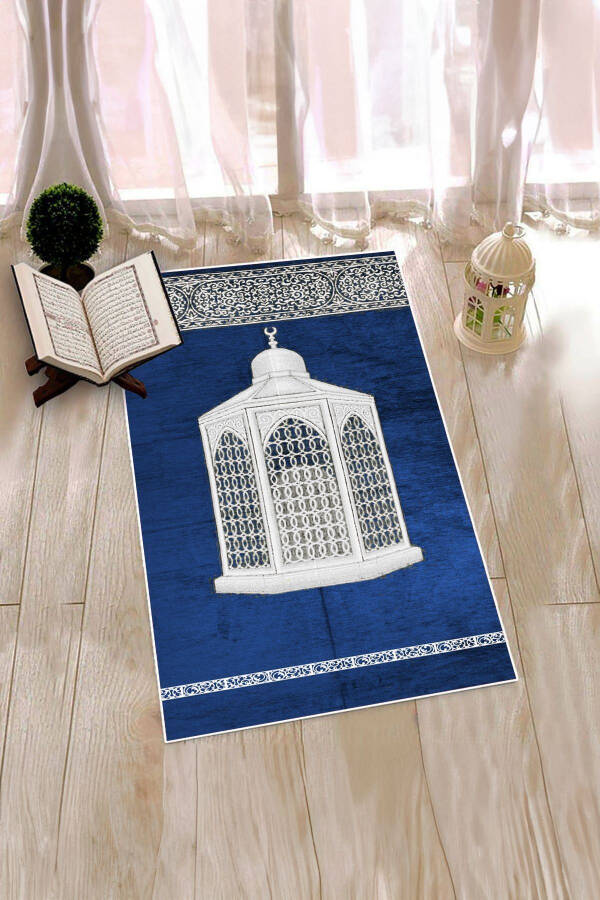 Digital Printed Washable Stylish Prayer Rug 70x130cm, SECCADE-42-BLUE - 6