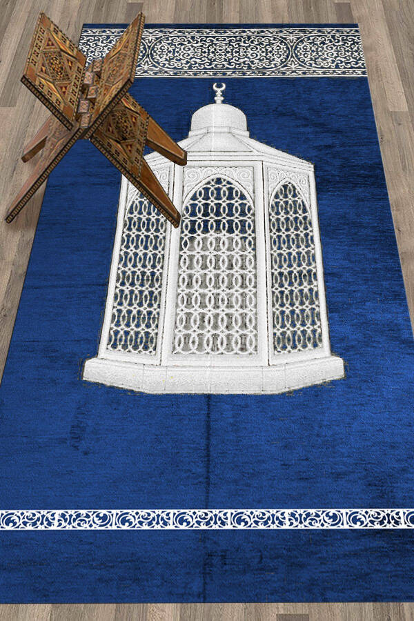 Digital Printed Washable Stylish Prayer Rug 70x130cm, SECCADE-42-BLUE - 7