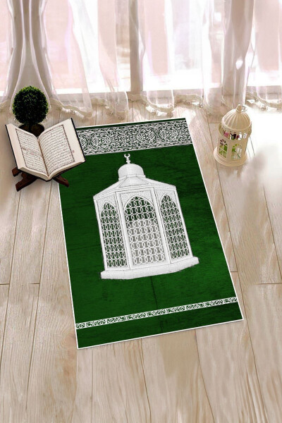 Digital Printed Washable Stylish Prayer Rug Carpet 70x130cm, SECCADE-42-GREEN - 15