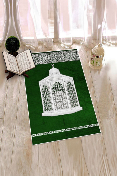 Digital Printed Washable Stylish Prayer Rug Carpet 70x130cm, SECCADE-42-GREEN - 6