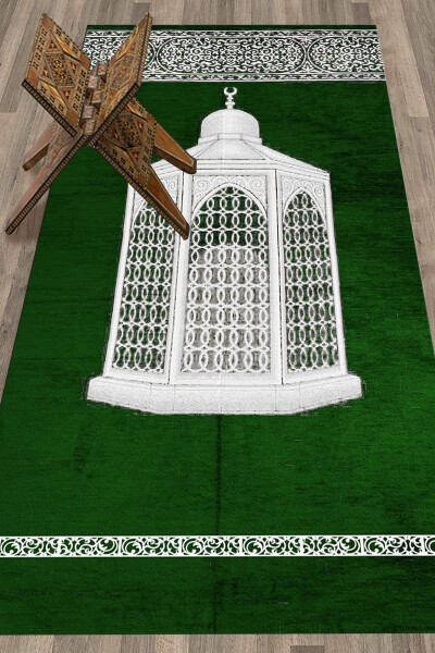 Digital Printed Washable Stylish Prayer Rug Carpet 70x130cm, SECCADE-42-GREEN - 7