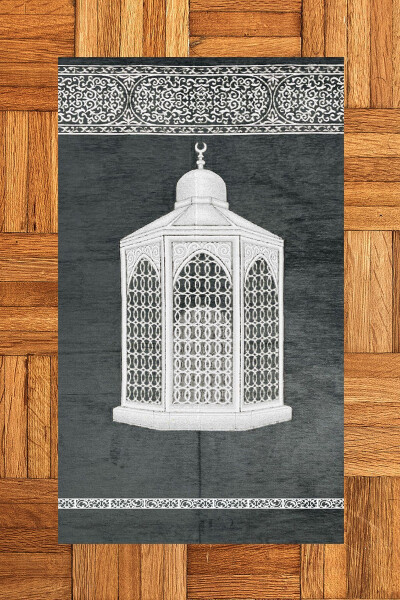 Digital Printed Washable Stylish Prayer Rug Carpet 70x130cm, SECCADE-42-GREY - 5