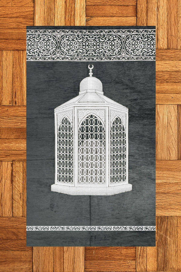 Digital Printed Washable Stylish Prayer Rug Carpet 70x130cm, SECCADE-42-GREY - 5
