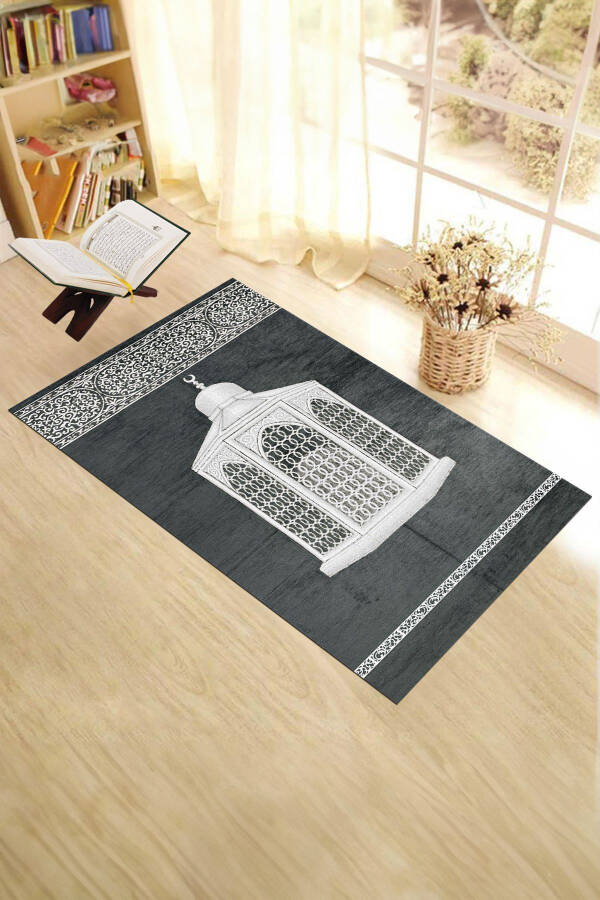 Digital Printed Washable Stylish Prayer Rug Carpet 70x130cm, SECCADE-42-GREY - 2