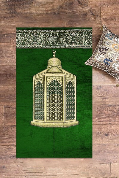 Digital Printed Washable Stylish Prayer Rug Sajjadah 70x130, Sajjadah-41-green - 5