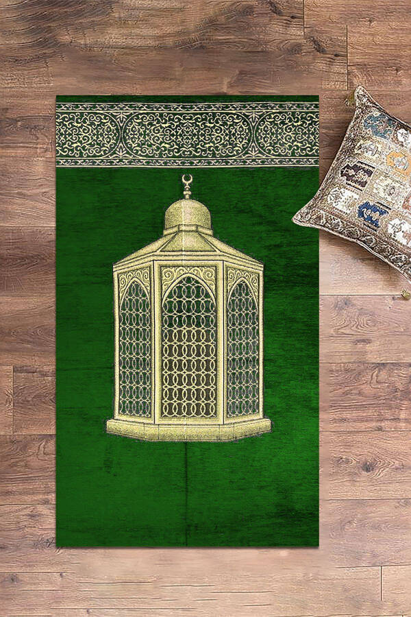 Digital Printed Washable Stylish Prayer Rug Sajjadah 70x130, Sajjadah-41-green - 5