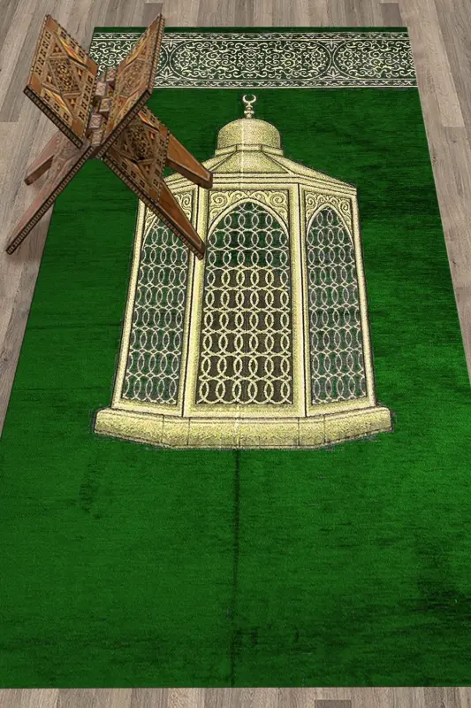 Digital Printed Washable Stylish Prayer Rug Sajjadah 70x130, Sajjadah-41-green - 8