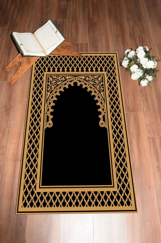 Digital Printed Washable Wipeable Modern Prayer Rug Prayer Mat 70x130 cm, SECCADE-7-SIYAH,-SIYAH - 7