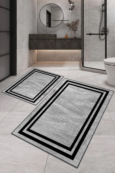 Digital Printed Water Absorbent Grey Tone Striped Double B - GENEL MARKALAR