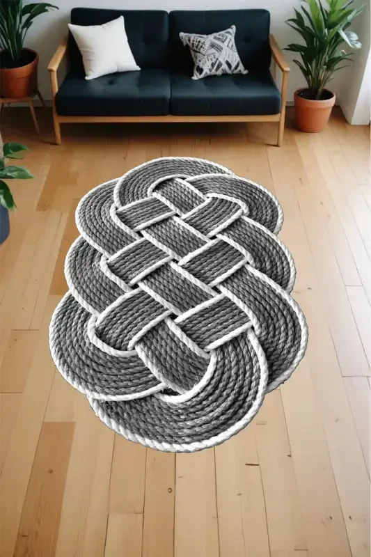 Digital Printing Laser Cutting Knitting 3D Decorative Machine Washable Living Room Kitchen and Runner Rug-Gray - 1