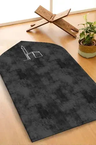 Digital Printing Prayer Rug Double Prayer Rug Kaaba Patterned Prayer Mat-Anthracite - PINKIE HOME (1)