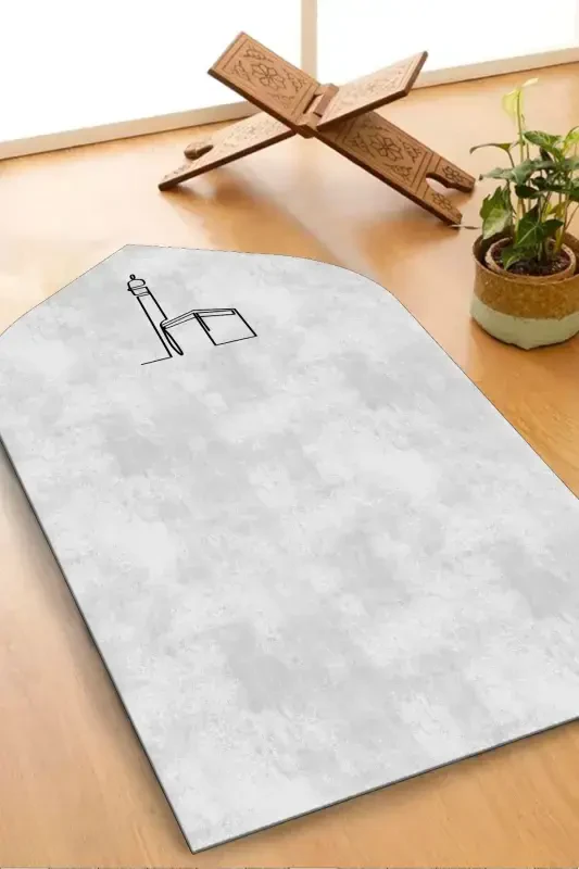Digital Printing Prayer Rug Double Prayer Rug Kaaba Patterned Prayer Mat-Anthracite - 3