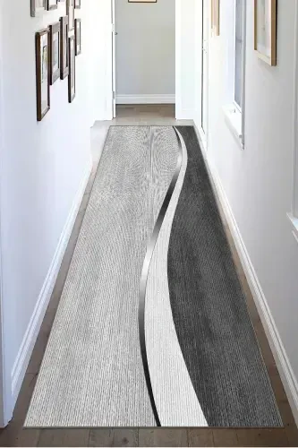 Digital Printing Washable Non-Slip Base Decorative Living Room Kitchen Carpet Runner-Gray - 2