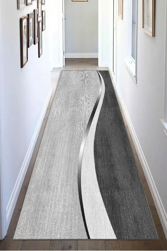Digital Printing Washable Non-Slip Base Decorative Living Room Kitchen Carpet Runner-Gray - 2