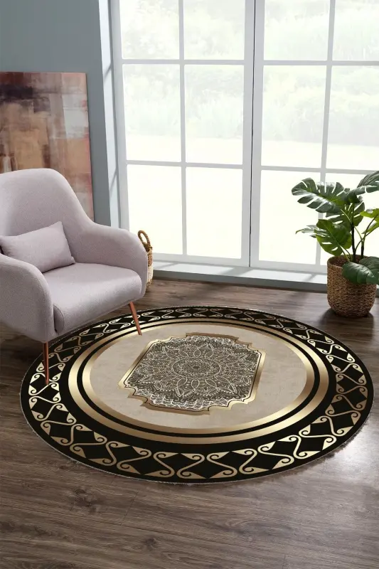 Digital Printing Washable Non-Slip Base Decorative Living Room Kitchen Rug Runner-Cream - 1