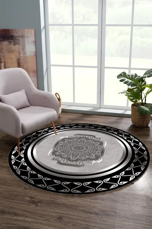 Digital Printing Washable Non-Slip Base Decorative Living Room Kitchen Rug Runner-Light Gray - 1