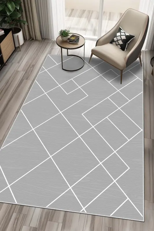 Digital Printing Washable Non-Slip Base Gray Living Room Carpet Kitchen Carpet Runner-gray - 1