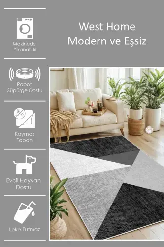 Digital Printing Washable Non-Slip Base Living Room Carpet Kitchen Carpet Hallway Carpet-Black - WEST HOME (1)