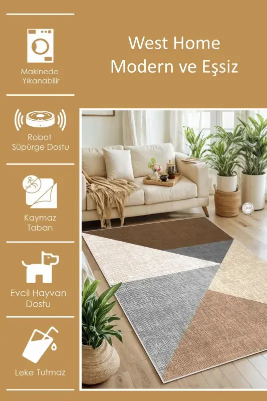 Digital Printing Washable Non-Slip Base Living Room Carpet Kitchen Carpet Hallway Carpet-Brown - 2
