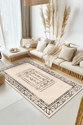 Digital Printing Washable Non-Slip Base Living Room Carpet Kitchen Carpet Runner and Bath Mat-Beige - 1