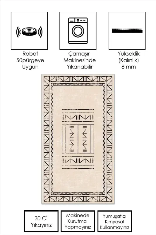 Digital Printing Washable Non-Slip Base Living Room Carpet Kitchen Carpet Runner and Bath Mat-Beige - 3