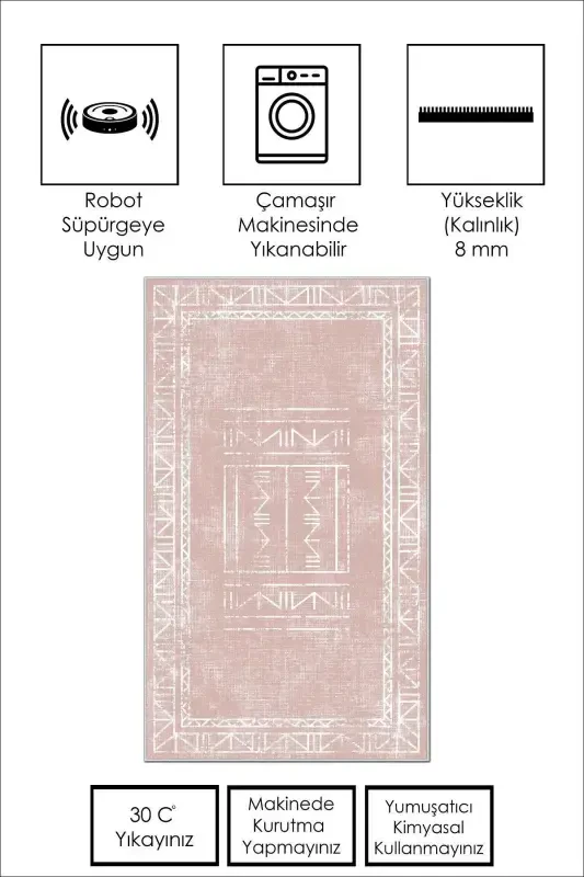 Digital Printing Washable Non-Slip Base Living Room Carpet Kitchen Carpet Runner and Bath Mat-Powder - 2