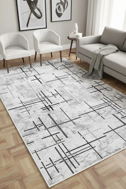 Digital Printing Washable Non-Slip Base Living Room Carpet Kitchen Carpet Runner-GRAY - WEST HOME