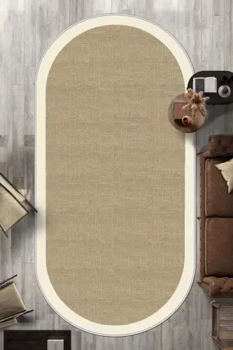 Digital Printing Washable Non-Slip Base Oval Kitchen Carpet Living Room Carpet And Runner-beige - WEST HOME (1)