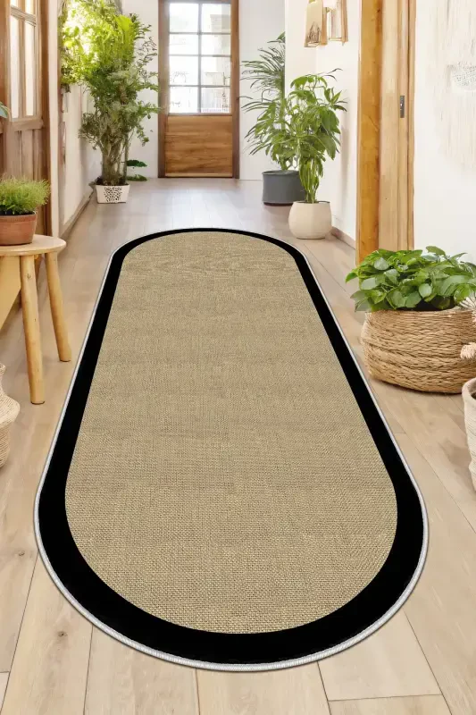Digital Printing Washable Non-Slip Base Oval Kitchen Carpet Living Room Carpet And Runner-black - 1