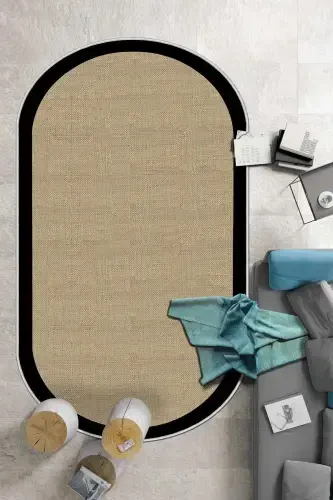 Digital Printing Washable Non-Slip Base Oval Kitchen Carpet Living Room Carpet And Runner-black - WEST HOME (1)