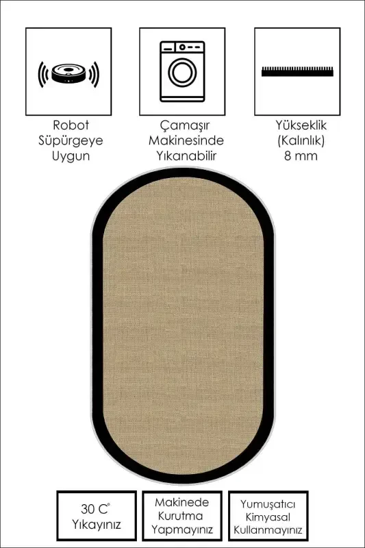Digital Printing Washable Non-Slip Base Oval Kitchen Carpet Living Room Carpet And Runner-black - 3