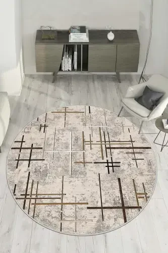 Digital Printing Washable Non-Slip Base Round Kitchen Carpet Living Room Carpet And Runner-beige - 1
