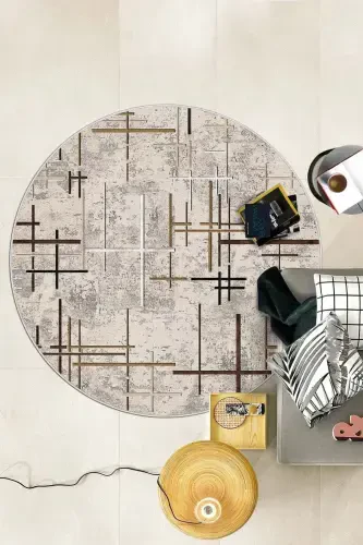 Digital Printing Washable Non-Slip Base Round Kitchen Carpet Living Room Carpet And Runner-beige - WEST HOME (1)