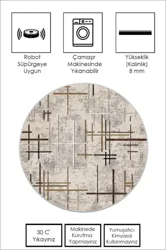 Digital Printing Washable Non-Slip Base Round Kitchen Carpet Living Room Carpet And Runner-beige - 3