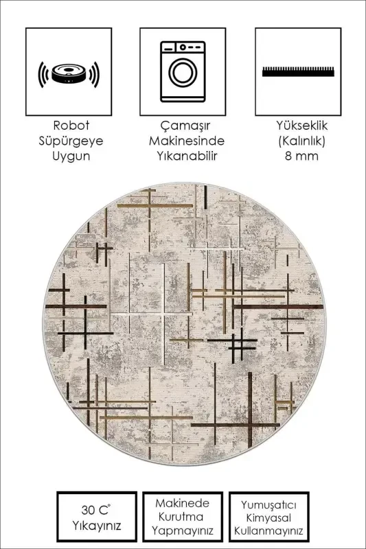 Digital Printing Washable Non-Slip Base Round Kitchen Carpet Living Room Carpet And Runner-beige - 3