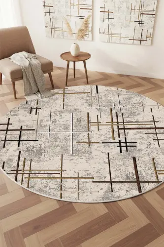 Digital Printing Washable Non-Slip Base Round Kitchen Carpet Living Room Carpet And Runner-beige - WEST HOME (1)