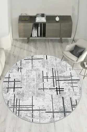 Digital Printing Washable Non-Slip Base Round Kitchen Carpet Living Room Carpet And Runner-gray - 1