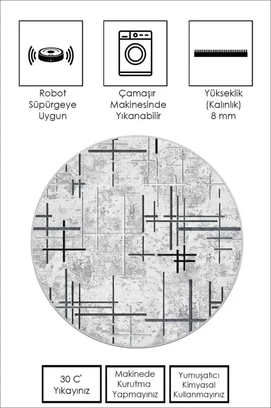 Digital Printing Washable Non-Slip Base Round Kitchen Carpet Living Room Carpet And Runner-gray - 3