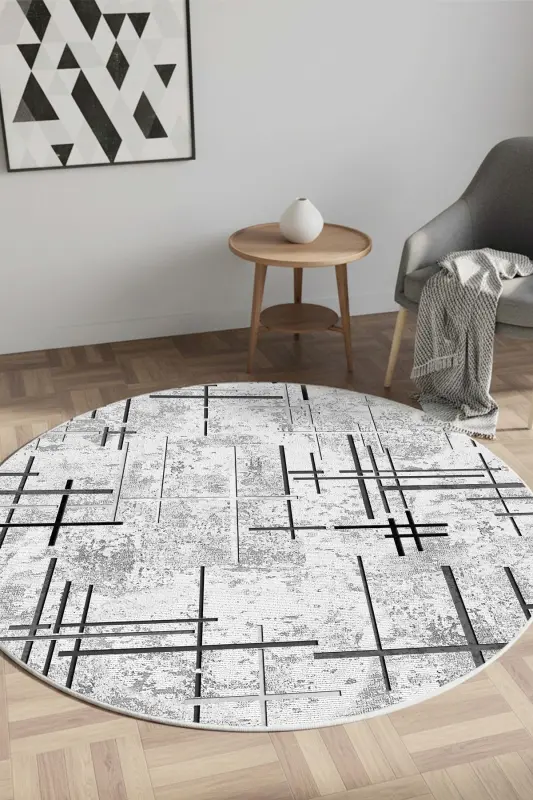Digital Printing Washable Non-Slip Base Round Kitchen Carpet Living Room Carpet And Runner-gray - 2
