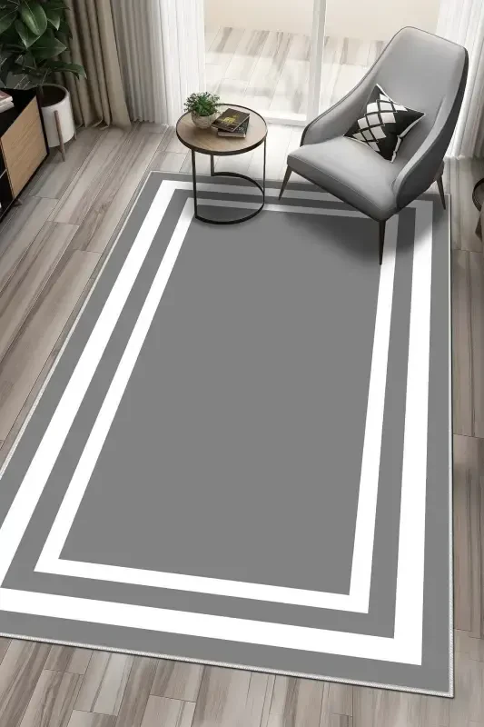Digital Printing Washable Non-Slip Base Stain-Proof Grey Kitchen Carpet Living Room Carpet and Runner-grey - 1